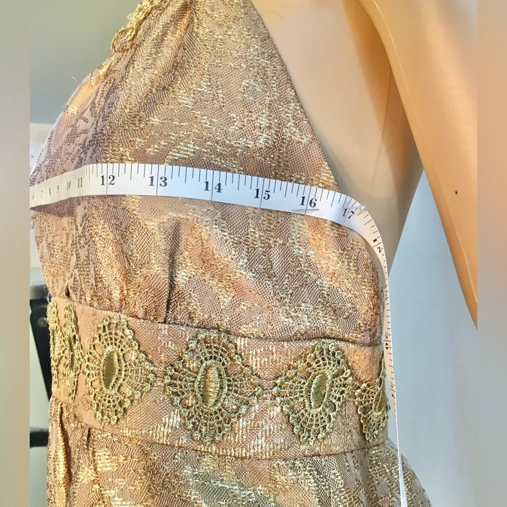 MILLY Gold Halter top Mini dress and cropped jacket Metallic Backless Size 4 - Picture 12 of 15